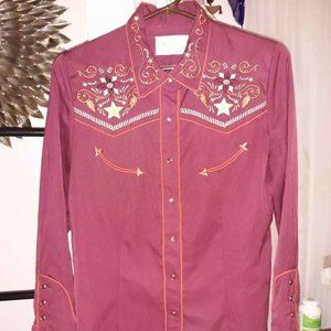 Burgundy Scully Embroidered Western Shirt Size Small